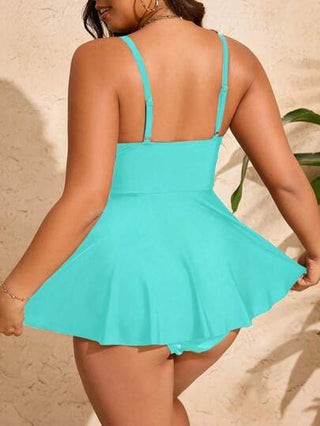 SHEIN Swim Curve بدلة سباغيتي لضبط البطن مقاسات كبيرة للنساء مكونة من قطعتين بلون واحد، مناسبة للشاطئ والإجازات الصيفية