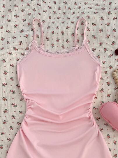 EZwear قطعة واحدة ملابس نسائية، جمبسوت محبوكة وردية، بلا أكمام و ضيقة