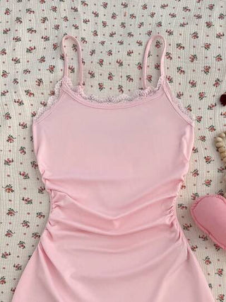 EZwear قطعة واحدة ملابس نسائية، جمبسوت محبوكة وردية، بلا أكمام و ضيقة