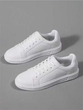 حذاء رياضي عارض مريح unisex برباط 36-45، حذاء أبيض عالي الموضة، حذاء رياضي ناعم متعدد الاستعمال للطلاب، مقاوم للانزلاق والتآكل