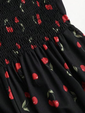 Sweetra بدلة نسائية بطراز صيفي جديد مفتوحة الظهر بتصميم ياقة V عميقة وأربطة علامة الكرز