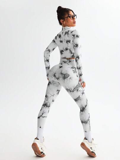 Seamluxe SHEIN Sport طقم رياضي 2 قطعة - توب أكمام طويلة مناسب والسراويل طويلة، تصميم بسيط وأنيق للارتداء اليومي العادي