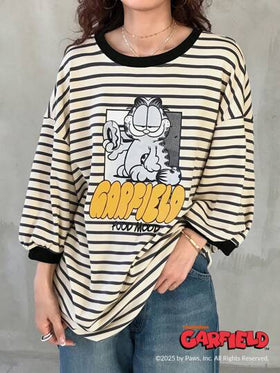 Garfield X FRIFUL ملابس علوية تي شيرت نسائي قصير الأكمام مطبوع بخطوط وحروف، ملابس علوية صيفية كاجوال جميلة، تي شيرت مطبوع بتصميمات جرافيك أكمام طويلة