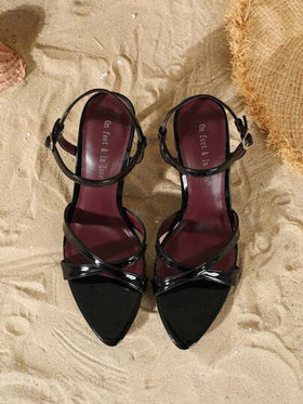 On feet& in love صنادل نسائية أنيقة ذات كعب عالي بأصبع قدم مدبب مع أشرطة متقاطعة، مناسبة للفساتين والأعراس، صيف
