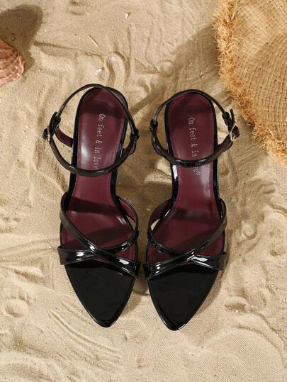 On feet& in love صنادل نسائية أنيقة ذات كعب عالي بأصبع قدم مدبب مع أشرطة متقاطعة، مناسبة للفساتين والأعراس، صيف