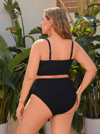 Swim Vcay مجموعة بيكيني مقاس كبير مكونة من قطعتين ذات لون واحد، مع حمالة قابلة للتعديل والخلع، وسروال خصر عالي، ملابس سباحة أنيقة وجذابة للسيدات في رحلات الشاطئ والعطلات الصيفية
