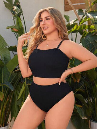 Swim Vcay مجموعة بيكيني مقاس كبير مكونة من قطعتين ذات لون واحد، مع حمالة قابلة للتعديل والخلع، وسروال خصر عالي، ملابس سباحة أنيقة وجذابة للسيدات في رحلات الشاطئ والعطلات الصيفية