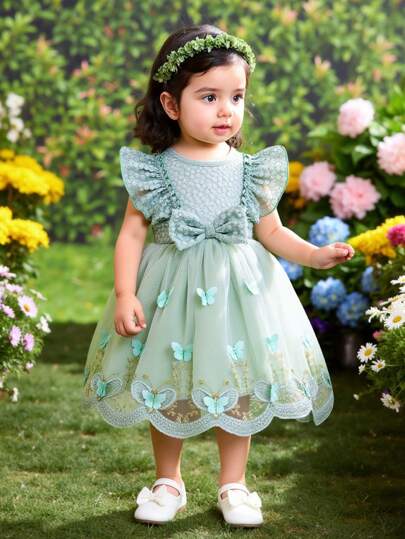 فساتين بيبي Glamorique Kids فستان طفلة رضيعة أنيق بفيونكة وشبكة مكسرة'، فستان طفلة رضيعة وطفلة، فستان الدمية، صيفي