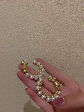 زوج من أقراط اللؤلؤ المعدنية على شكل حرف C، مبالغ فيه على الطراز الأوروبي والأمريكي، أقراط شخصية يمكن ارتداؤها بطريقتين، إكسسوارات مجوهرات للنساء للحفلات والزفاف