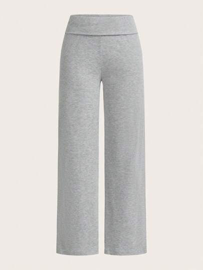 SHEIN EZwear 2 حبة بنطلون نسائي بخصر مرتفع واسع الساق مستقيم الساق مناسب للصيف