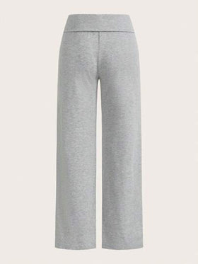 SHEIN EZwear قطعتان من السراويل الواسعة ذات الخصر العالي والطباعة الجرافيكية للنساء، مريحة وكاجوال، مناسبة للصيف والعودة إلى المدرسة والسفر بالمطار والخروج