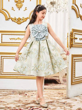 SHEIN Leap Crew فستان أنيق بدون أكمام مطبوع بالزهور لفتيات المراهقات