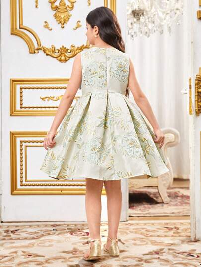 SHEIN Leap Crew فستان أنيق بدون أكمام مطبوع بالزهور لفتيات المراهقات