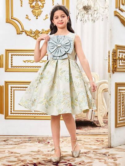 SHEIN Leap Crew فستان أنيق بدون أكمام مطبوع بالزهور لفتيات المراهقات