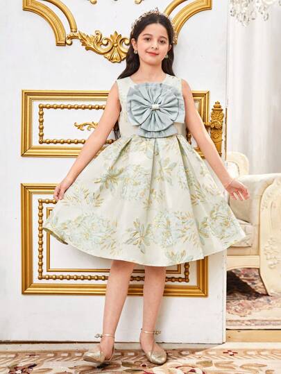SHEIN Leap Crew فستان أنيق بدون أكمام مطبوع بالزهور لفتيات المراهقات