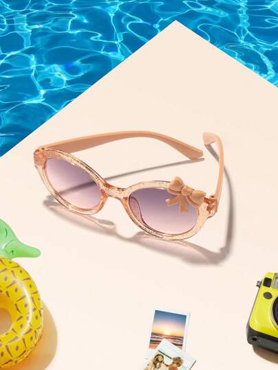 1 / 2 قطعة إكسسوارات نظارات للبنات 3-8 سنوات إطار بيضوي مزين بفيونكة لون وردي أنيق للخروجات والهدايا العطلات