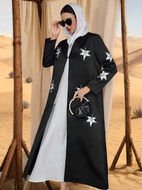 Al Najma كارديجان فضفاض ماكسي بطبعات زهرية وأكمام طويلة للنساء، عبايات