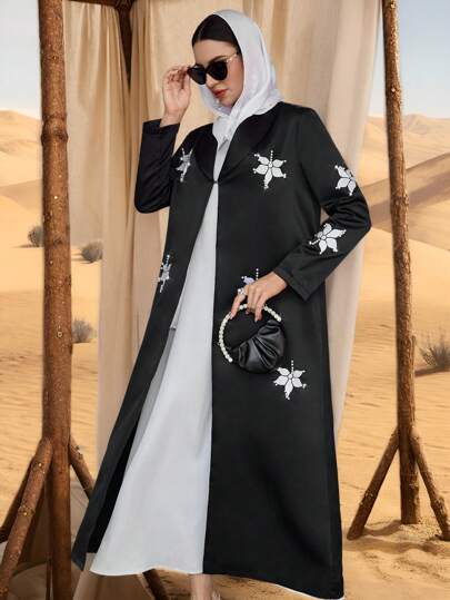 Al Najma كارديجان فضفاض ماكسي بطبعات زهرية وأكمام طويلة للنساء، عبايات