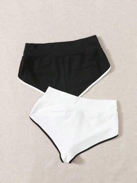 SHEIN EZwear شورتات رياضية بلوكات لون للنساء عبوتان