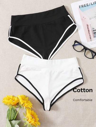 SHEIN EZwear شورتات رياضية بلوكات لون للنساء عبوتان