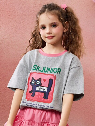 ملابس بناتي ASK JUNIOR تي شيرت كاجوال كم قصير للبنات المراهقات، طباعة رسومية جميلة على الرقبة المستديرة