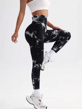SHEIN Core Rhythm سروال رياضي نسائي مطاطي مرن بتصميم صباغة التعادل، خصر عالي، قماش مرن وناعم للغاية، قابل للتنفس، مناسب للركض والدراجات والرياضات اليوغا وبيكليبول والأنشطة اليومية