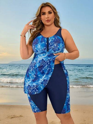 Swim Lushoire مجموعة تانكيني للنساء كبيرة الحجم مطبوعة بطباعة الصباغة بالربط، ملابس السباحة لإجازة الشاطئ، للعطلة الصيفية