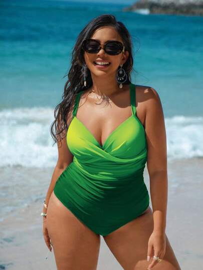 Swim Vcay مايوه حريمي من قطعة واحدة بدون ظهر مع أربطة متداخلة ذات طباعة أومبريه، داعم للجسم، كاجوال