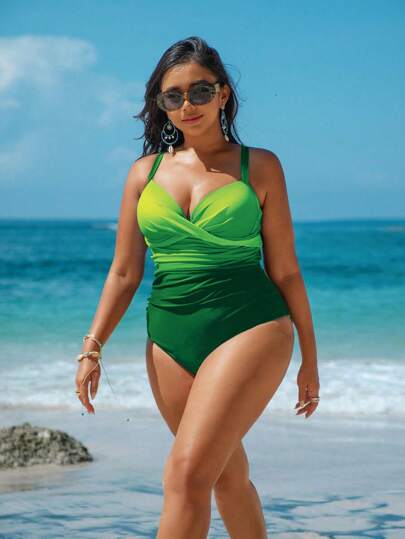 Swim Vcay مايوه حريمي من قطعة واحدة بدون ظهر مع أربطة متداخلة ذات طباعة أومبريه، داعم للجسم، كاجوال