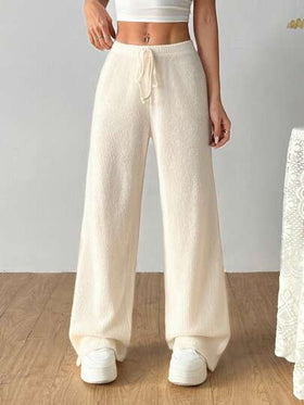 SHEIN EZwear سراويل نسائية بقصة فضفاضة وساق واسعة ذات لون أحادي للاستخدام اليومي