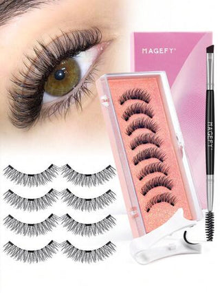MAGEFY زوجين رموش مغناطيسية CC Curl طبيعية، طقم رموش مغناطيسية قابلة لإعادة الاستخدام مع أداة تركيب + الحواجب،طقم رموش مغناطيسية قابلة لإعادة الاستخدام بتصميم مانغا مع أداة تركيب، بدون حاجة لصق، طقم رموش مغناطيسية سهلة الارتداء والإزالة للراحة طوال...