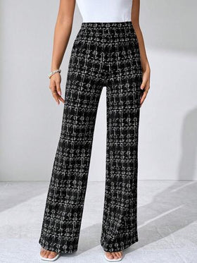 SHEIN Tall CURVE بنطلون نسائي مريح مطاطي مطبوع بنمط المربعات مناسب للمناسبات المختلفة، مناسب للعطلات الصيفية، السفر الأنيق، والتنقل اليومي، وأسلوب العمل الكاجوال، عيد الحب، بنطلون أسود، التنقل اليومي، الربيع