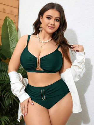 Swim Lushoire مجموعة بكيني مقاسات كبيرة قطعتين بلون واحد، لحفلة رأس السنة، للشاطئ والعطلات الصيفية