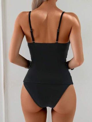 طقم تانكيني حريمي Swim Basics ملابس سباحة كاميسول ذات لون أحادي مع قصات مكشكشة وبطانة سفلية تانكيني من قطعتين, مجموعة تانكيني للنساء للاصطياف والعطلات الصيفية على الشاطئ