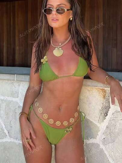 ملابس سباحة مزينة بزهور الهيبسكس اللامعة ، بيكيني أنيق أساسي لأيام الصيف من حافة المسبح إلى شاطئ البحر، ملابس شاطئ عصرية