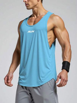 Manfinity Fitness ملابس علوية رياضي أكمام عارية بطبعة حرفية مناسب للياقة البدنية والارتداء اليومي للرجال