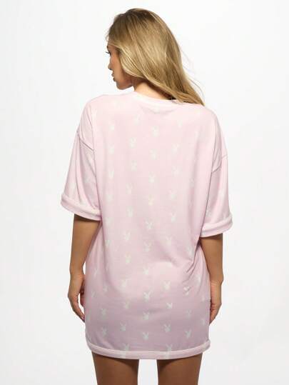 MISSGUIDED Missguided x Playboy ملابس علوية نوم مطبوع بأرانب مقاس كبير، نوم مريح، ملابس خروج للراحة، بيجامة ليل طويلة، ملابس علوية ليل ناعم ودافئ، هدية عطلة الشتاء