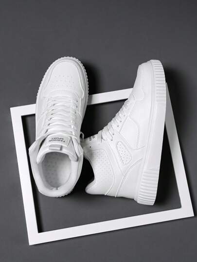 حذاء رياضي كاجوال عالي القمة للرجال، شريط رباط سادة للارتداء بالخارج للتزلج، موديل جديد لعام 2024، ملائم للأنشطة الخارجية والخروجات، مناسب لكافة فصول السنة