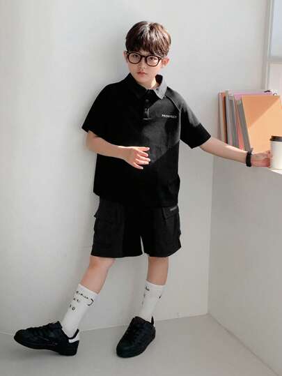 Dazy Kids مجموعة بلوزة بأكمام قصيرة وشورت بسيطة عادية للأولاد المراهقين 2 قطعة ، موضة للاستخدام اليومي