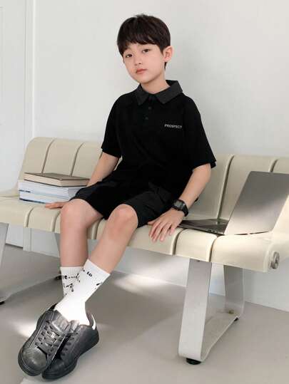 Dazy Kids مجموعة بلوزة بأكمام قصيرة وشورت بسيطة عادية للأولاد المراهقين 2 قطعة ، موضة للاستخدام اليومي