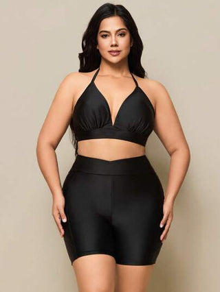 SHEIN Swim بنطلون سباحة قصير ذو لون أحادي ذو جيب وتصميم بسيط، مناسب للمقاسات الكبيرة، للاستخدام الكاجوال في عطلات الصيف والشاطئ