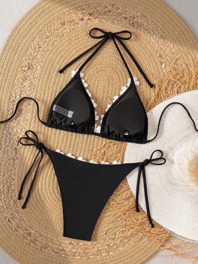 Swim SXY طقم بيكيني نسائي قطعتين بتصميم قطعة ثلاثية الأبعاد بألوان أبيض وأسود، مزخرف بطبعات زهرية متناسقة، تصميم مثير، للاستخدام في فترة الصيف والسباحة والمهرجانات البوهيمية