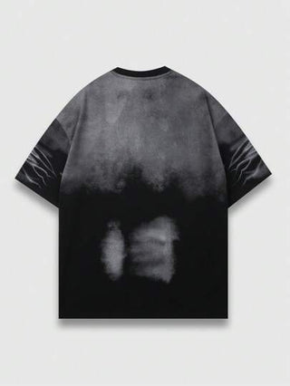 ROMWE MEN Grunge Punk تيشرت رجالي بياقة طاقم ومقاس قصير، مصاحب بصبغة الربط المغسولة، بطراز قديم لشكل التجريبي