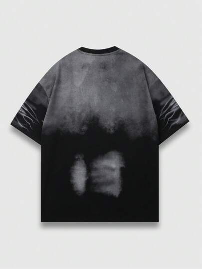 ROMWE MEN Grunge Punk تيشرت رجالي بياقة طاقم ومقاس قصير، مصاحب بصبغة الربط المغسولة، بطراز قديم لشكل التجريبي