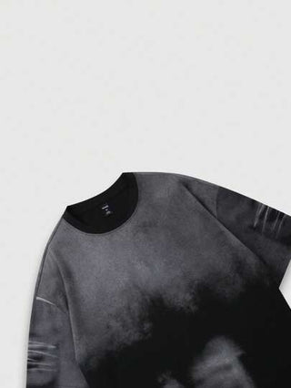 ROMWE MEN Grunge Punk تيشرت رجالي بياقة طاقم ومقاس قصير، مصاحب بصبغة الربط المغسولة، بطراز قديم لشكل التجريبي