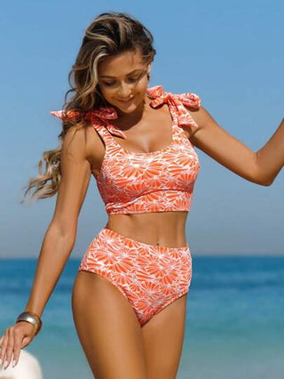 طقم تانكيني حريمي Swim Lushoire 2 قطعة، '-زة سباحة للنساء مطبوع عليها زهرة الثعلب، قماش مرن وقوي مخصص للتنحيف، لقضاء إجازة الصيف على الشاطئ
