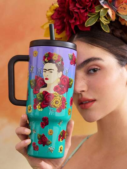 طقم تانكيني حريمي Frida Kahlo X  كأس سيارة بنمط مائل لوني زهري وتصميم شكلي 40 أونصة هدايا