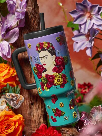 طقم تانكيني حريمي Frida Kahlo X  كأس سيارة بنمط مائل لوني زهري وتصميم شكلي 40 أونصة هدايا