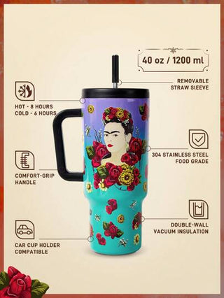 طقم تانكيني حريمي Frida Kahlo X  كأس سيارة بنمط مائل لوني زهري وتصميم شكلي 40 أونصة هدايا