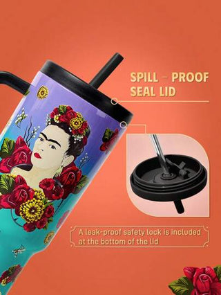طقم تانكيني حريمي Frida Kahlo X  كأس سيارة بنمط مائل لوني زهري وتصميم شكلي 40 أونصة هدايا